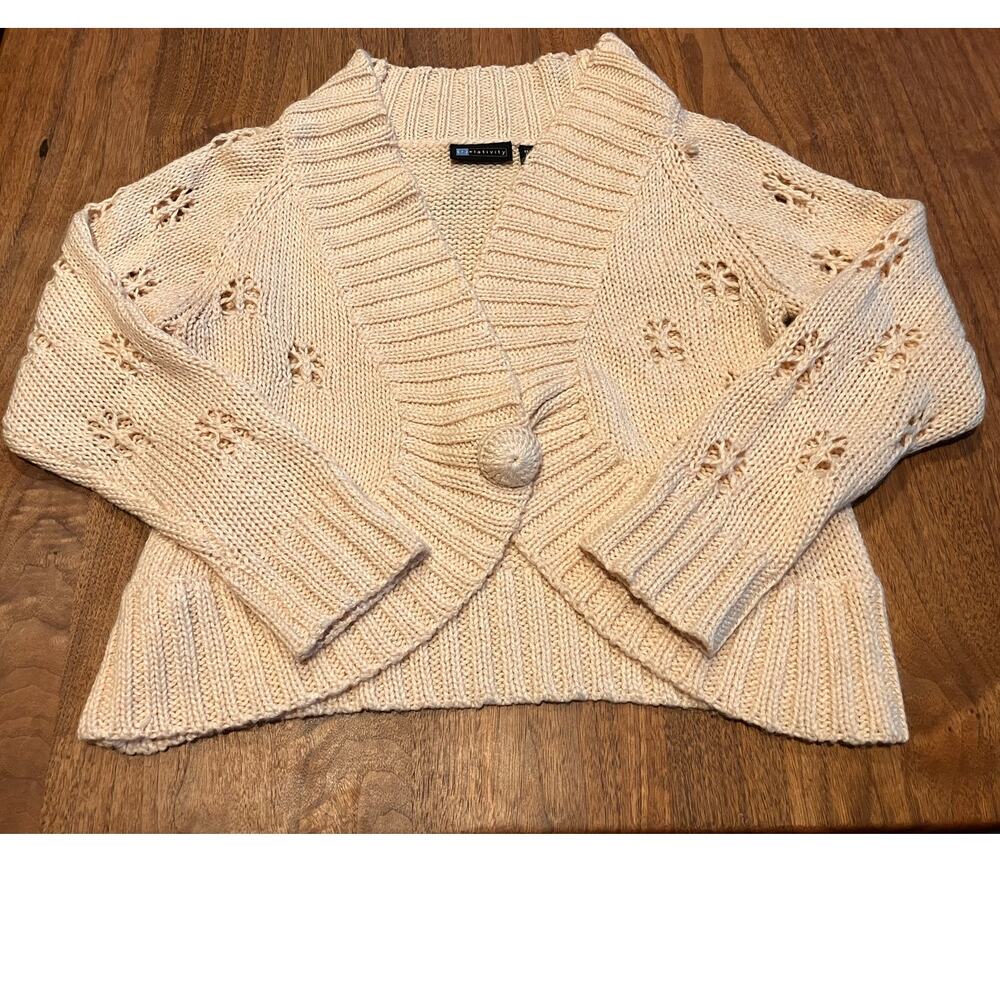 RELATIVITY Petite Large Women's Cardigan WOOL MOHAIR BLEND Cream Beige Knit